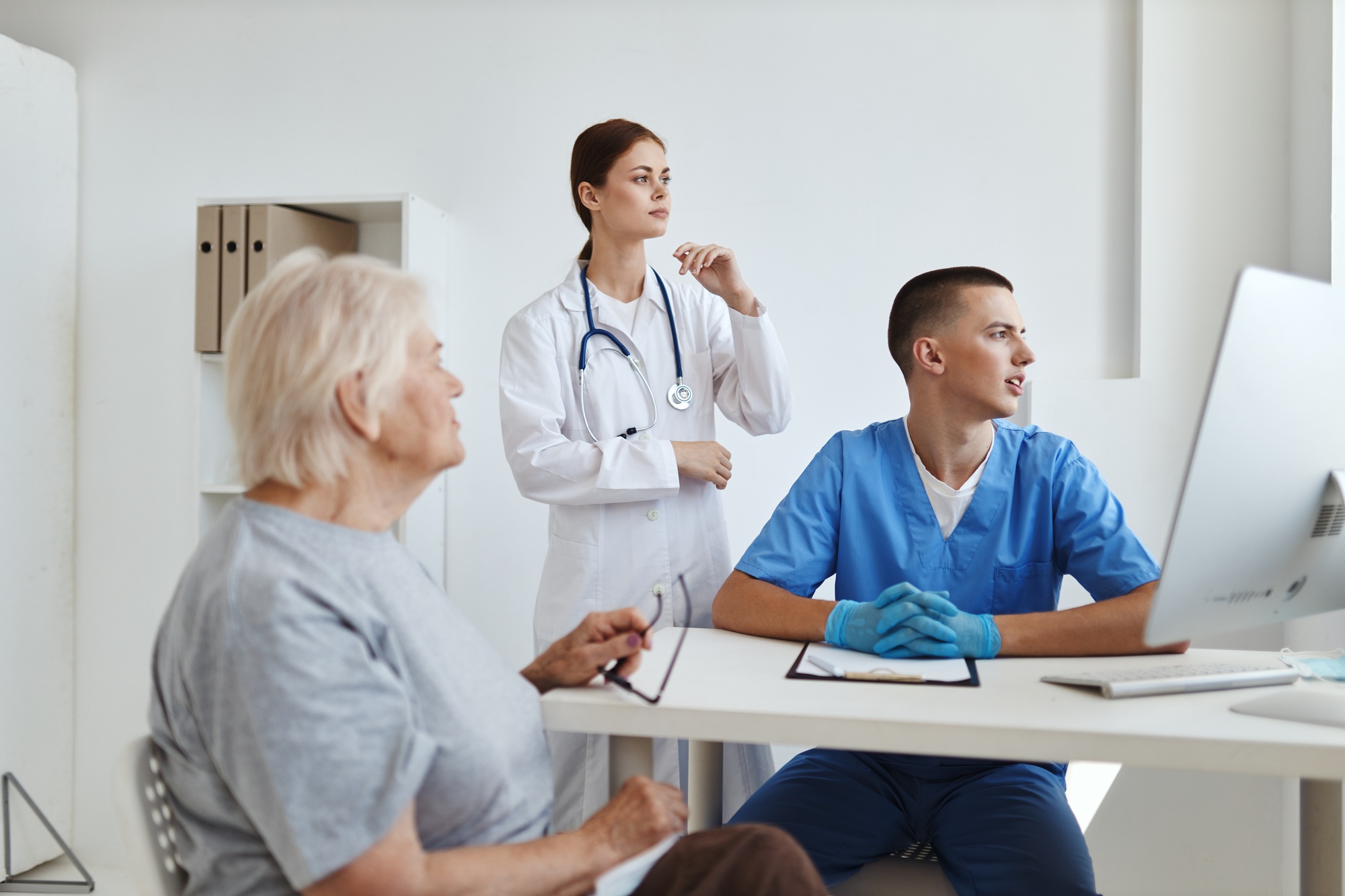 elderly woman patient in hospital nurse and doctor service